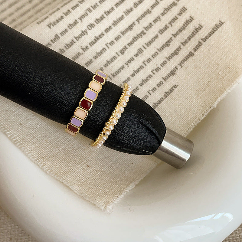 Enamel Pearl Accent Open Ring — ring, view 5