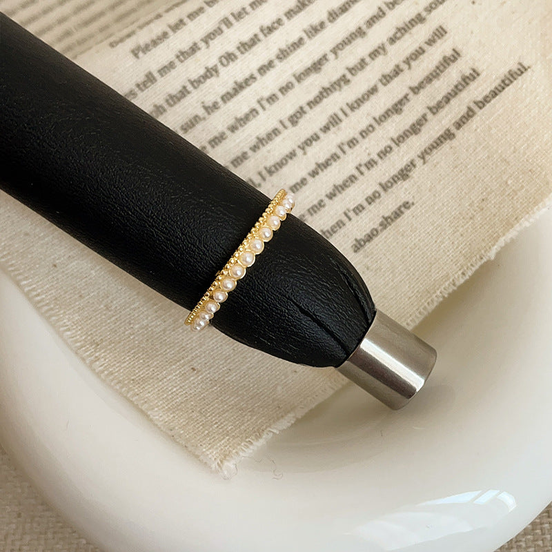 Enamel Pearl Accent Open Ring — ring, view 7