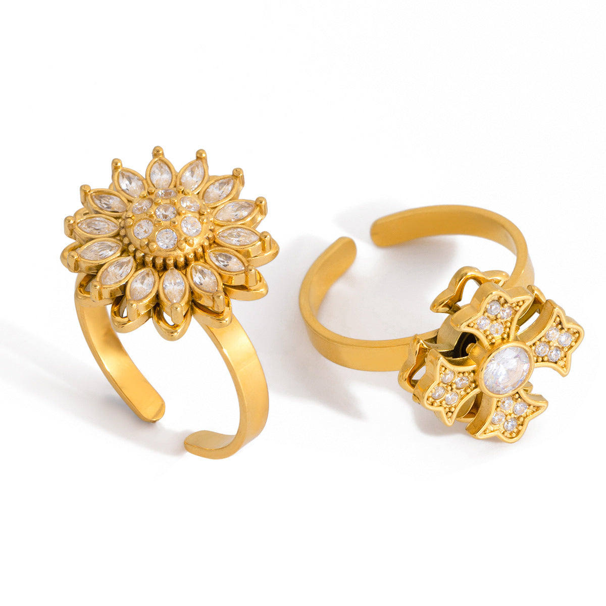 Rotatable Sunflower Zircon Ring — gold ring, view 6
