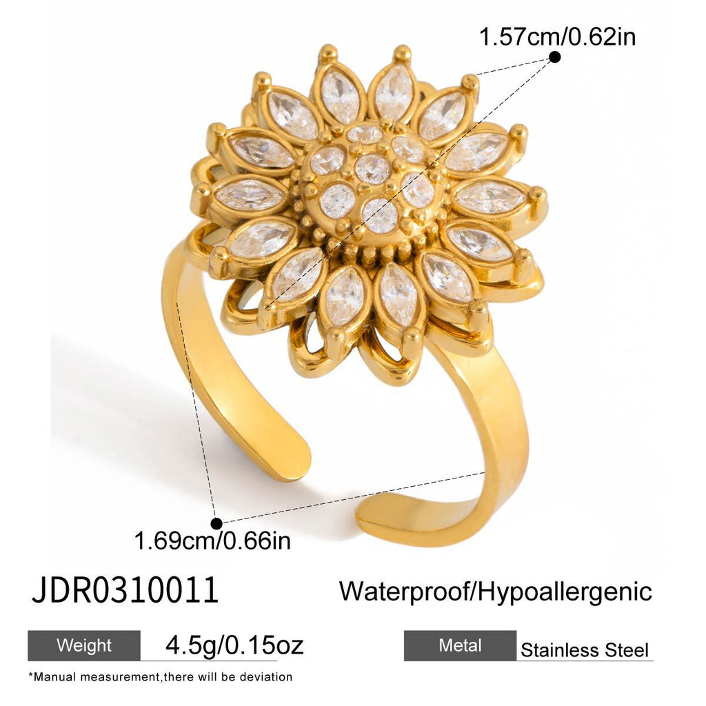 Rotatable Sunflower Zircon Ring — gold ring, view 7