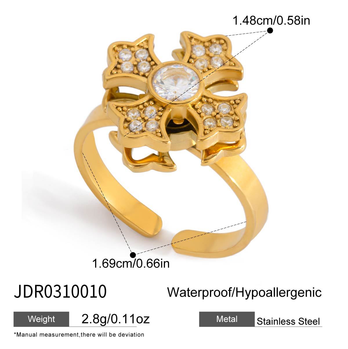 Rotatable Sunflower Zircon Ring — gold ring, view 8