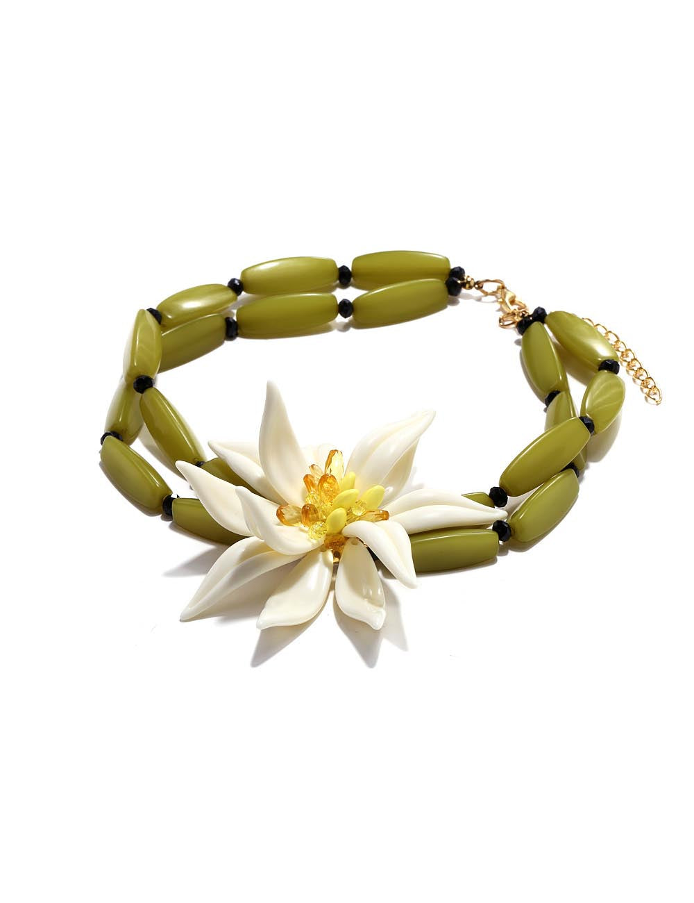 Chunky Flower Beaded Choker — green necklace