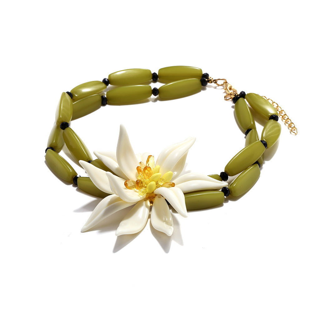 Chunky Flower Beaded Choker — green necklace, view 5