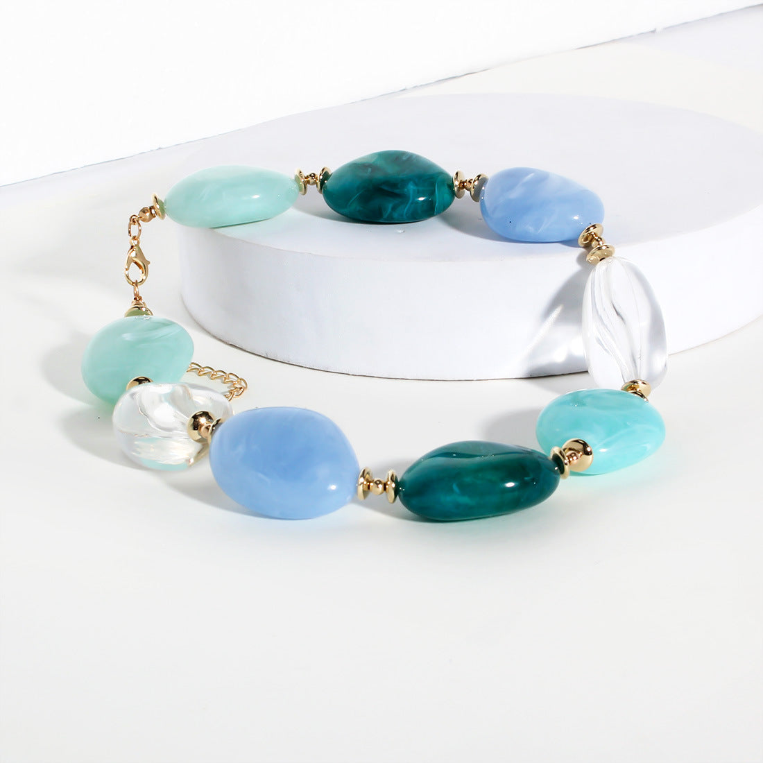 Chunky Bead Choker Necklace — blue necklace, view 2