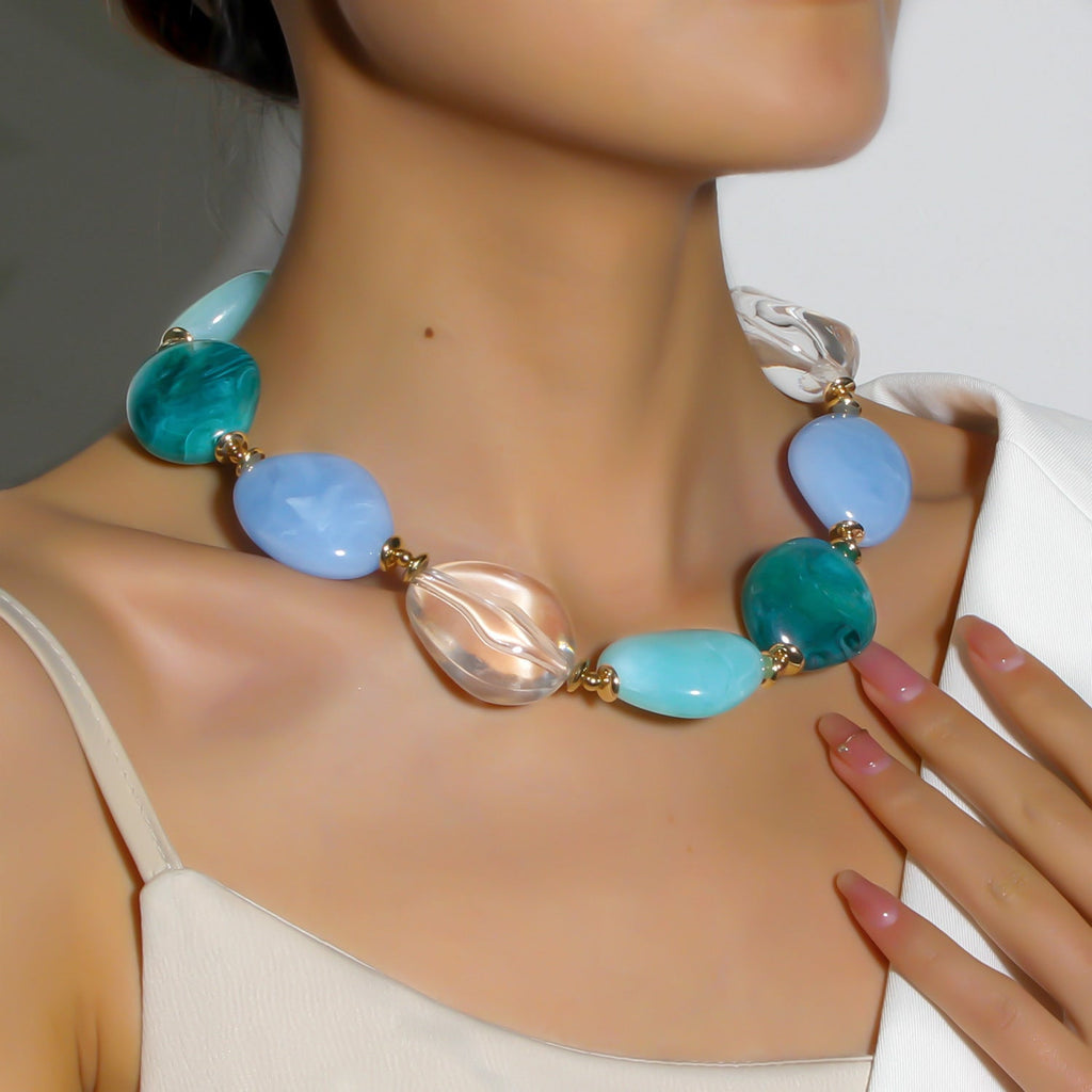 Chunky Bead Choker Necklace — blue necklace, view 5