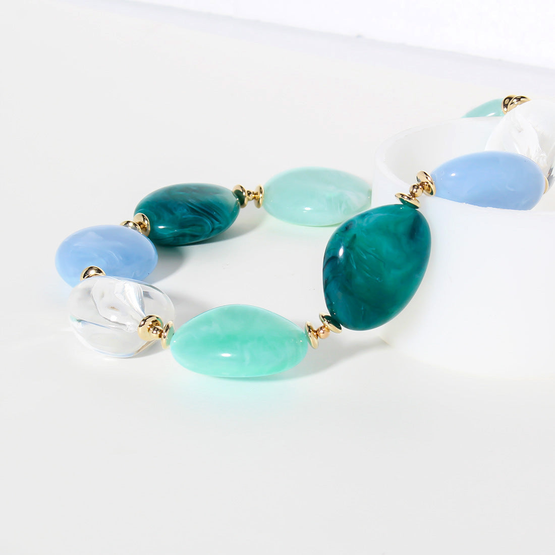 Chunky Bead Choker Necklace — blue necklace, view 7