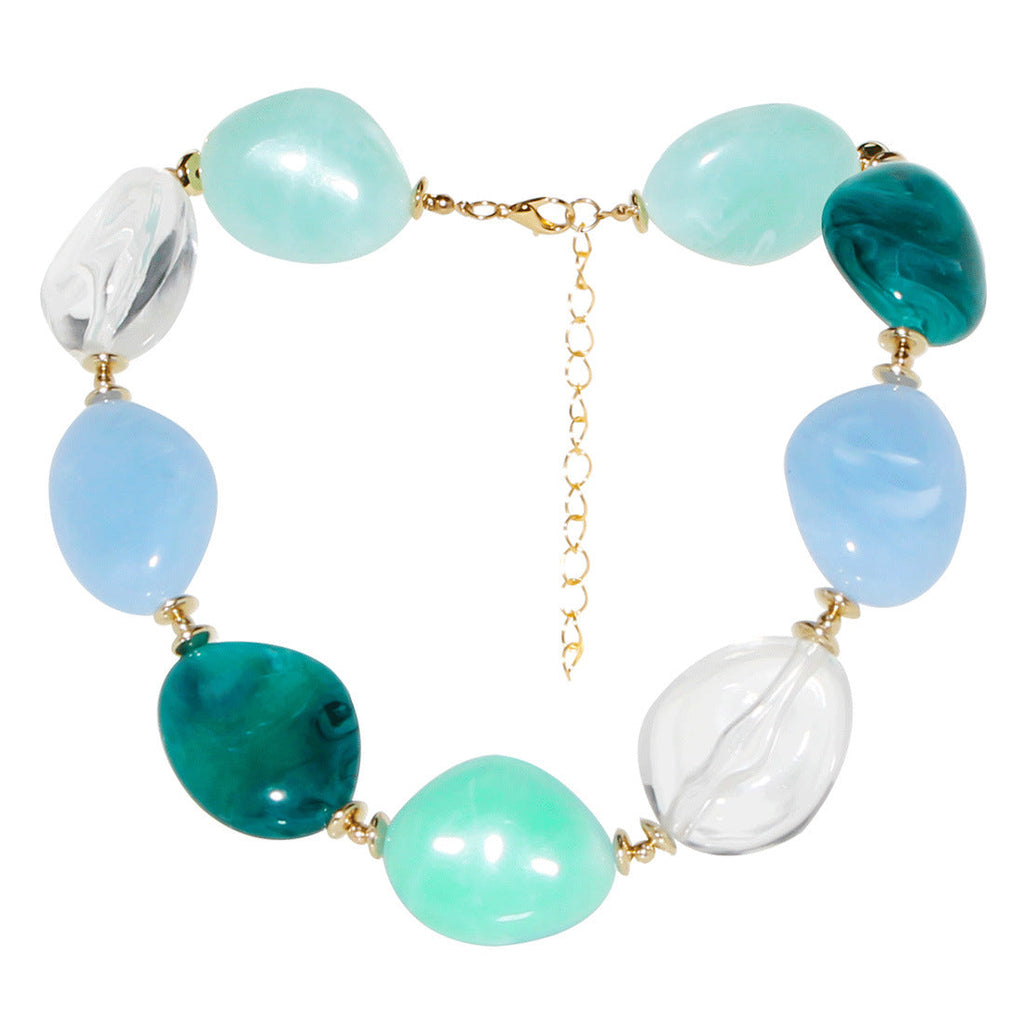 Chunky Bead Choker Necklace — blue necklace, view 9