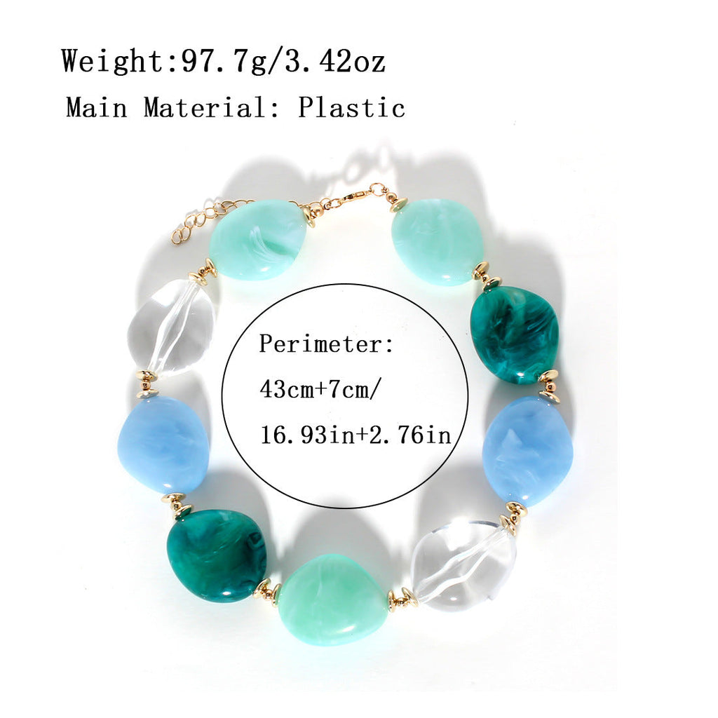 Chunky Bead Choker Necklace — blue necklace, view 10
