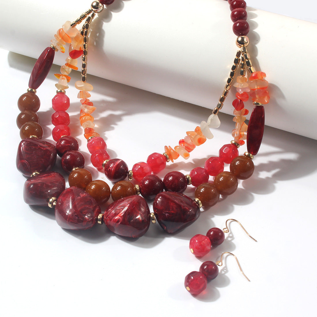 Multi-Layer Beaded Resin Necklace — necklace, view 3