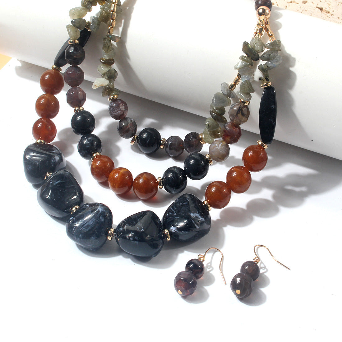Multi-Layer Beaded Resin Necklace — necklace, view 10