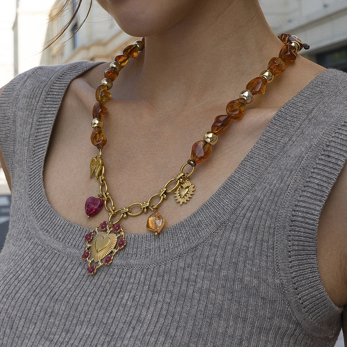 Two-Strand Hearts Pendant Necklace — necklace, view 3