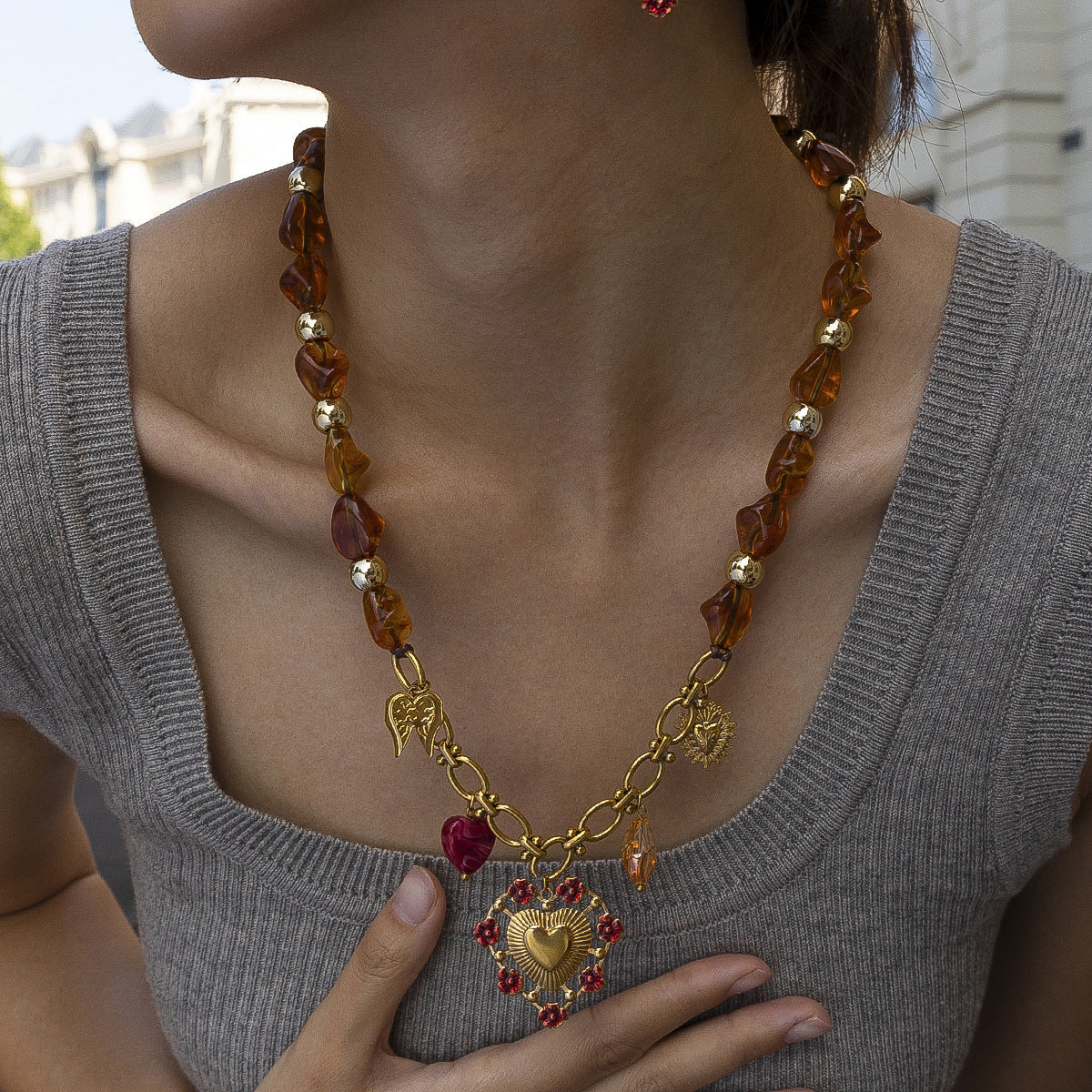 Two-Strand Hearts Pendant Necklace — necklace, view 4