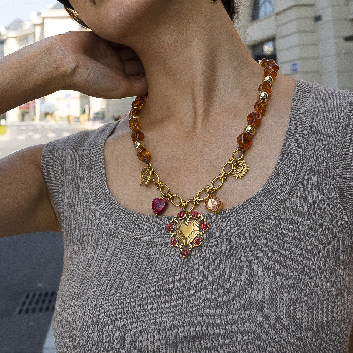 Two-Strand Hearts Pendant Necklace — necklace, view 5