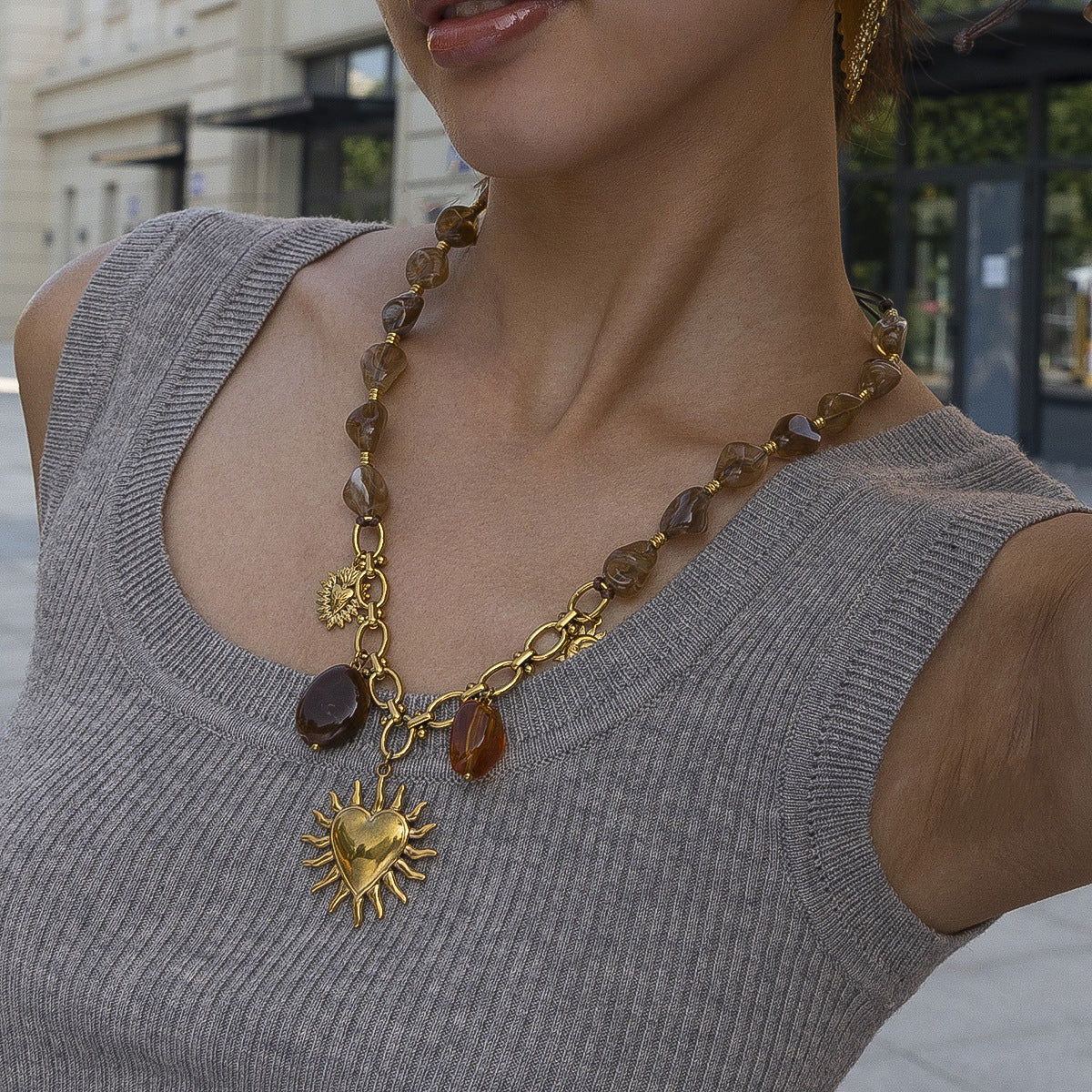 Tasselled Heart Pendant Necklace — necklace, view 3