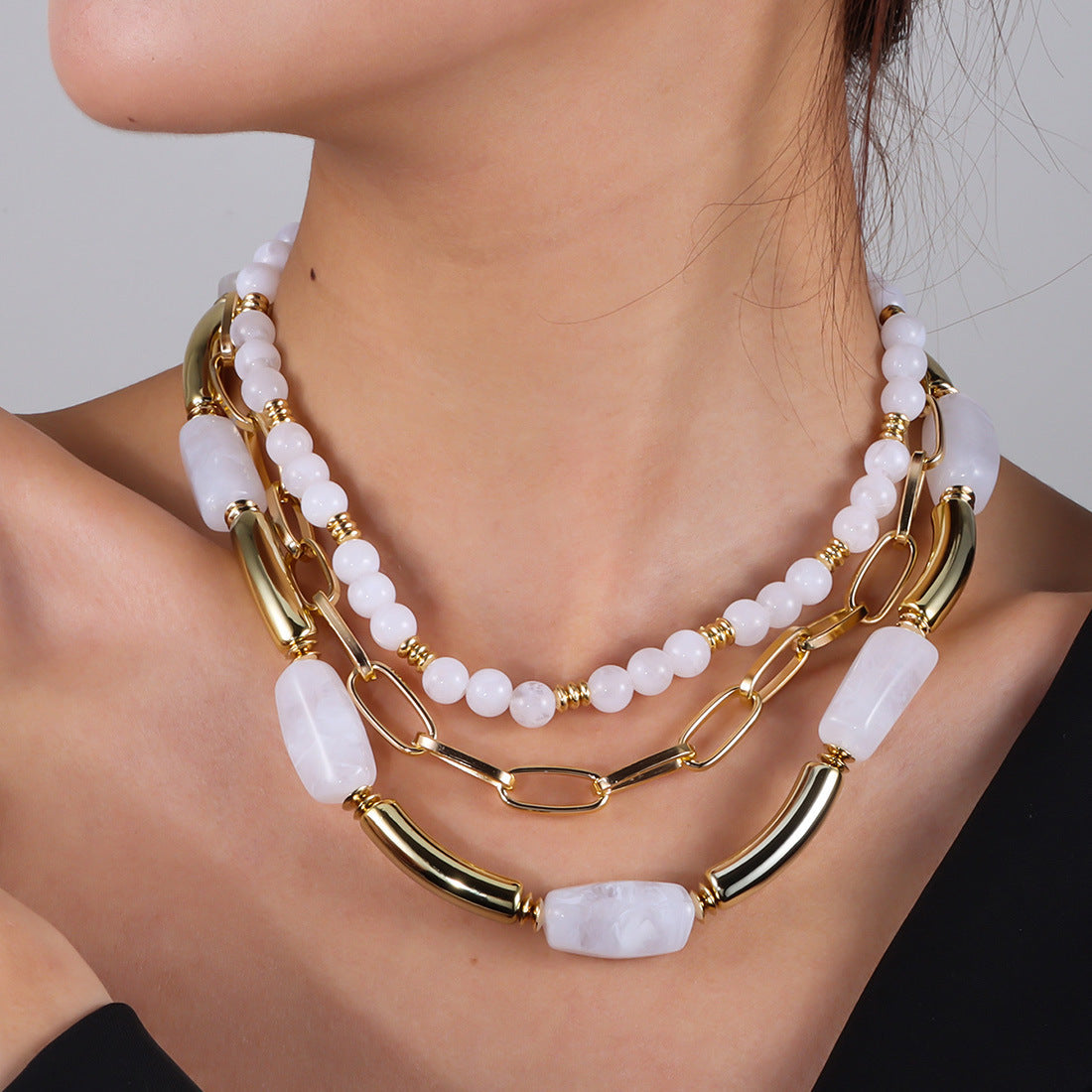 Multi-Layer Beaded Statement Necklace — necklace, view 2