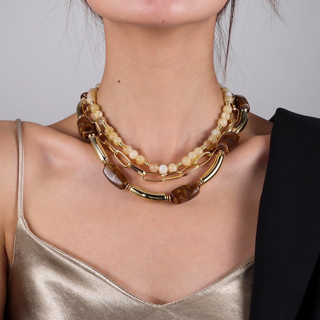 Multi-Layer Beaded Statement Necklace — necklace, view 4