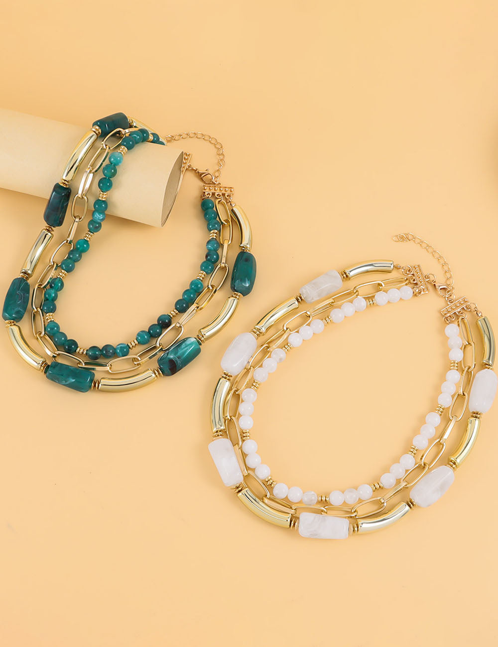 Multi-Layer Beaded Statement Necklace — necklace, view 5