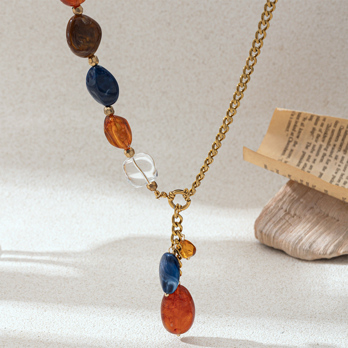 Asymmetric Link Chain Necklace — gold-xl necklace, view 3