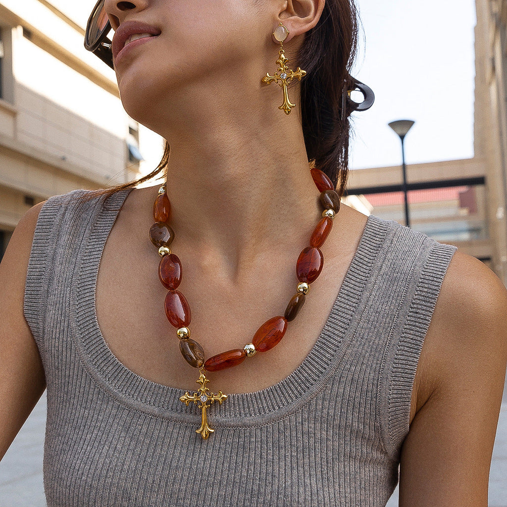 Gothic Cross Beaded Necklace — necklace, view 3