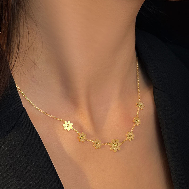 Sunflower Pendant Flower Chain Necklace — gold necklace, view 2