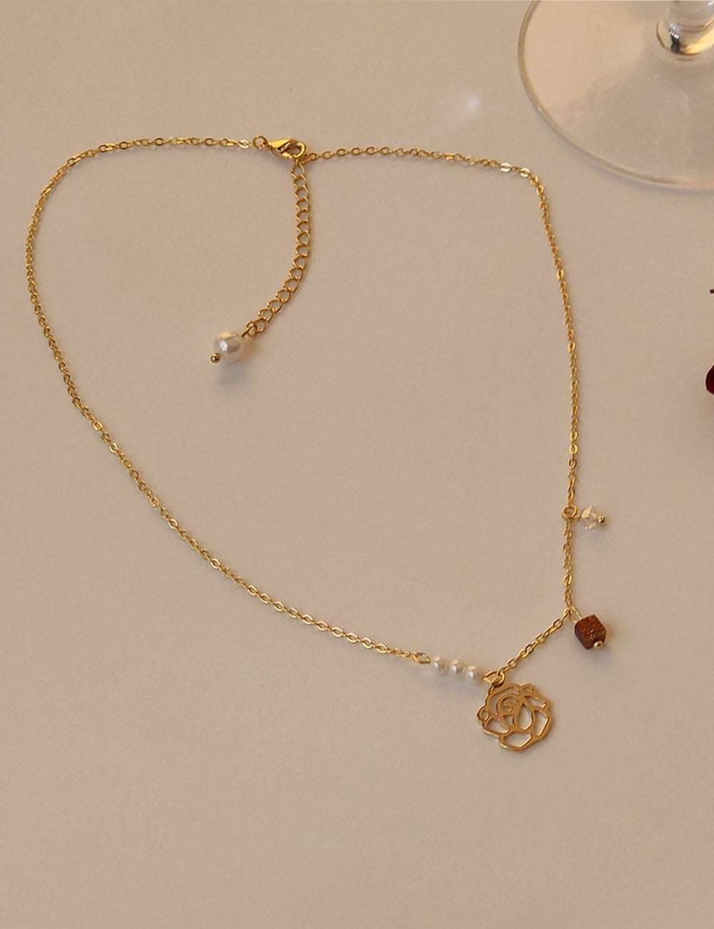 Rose Flower Pendant Chain Necklace — gold necklace, view 2