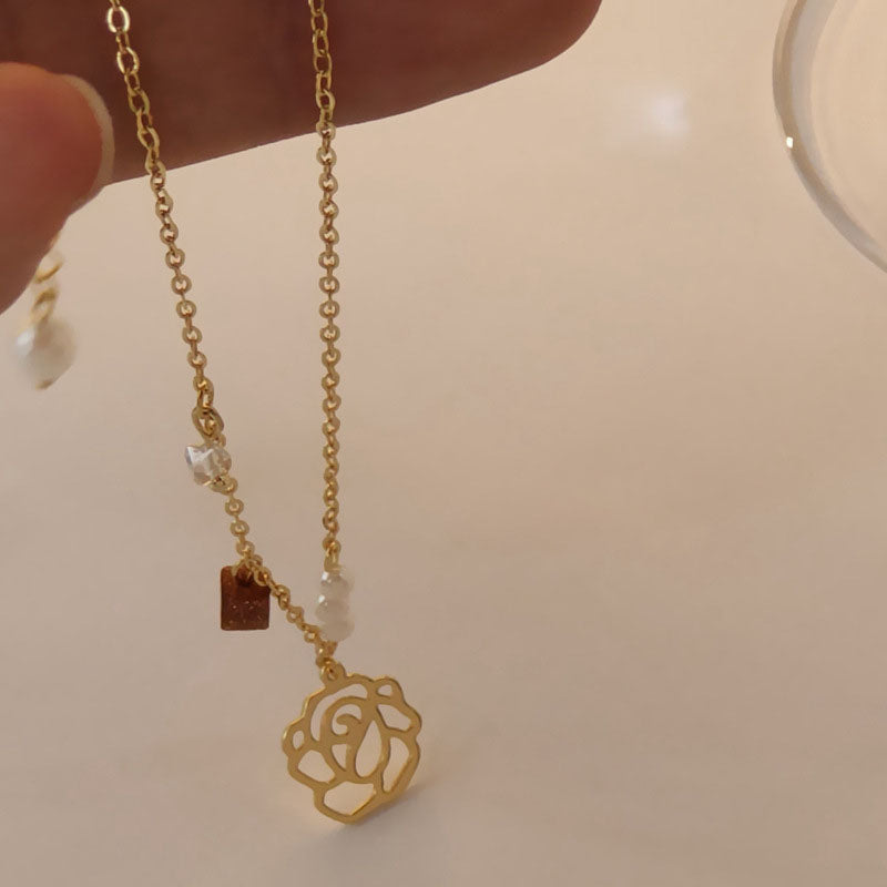 Rose Flower Pendant Chain Necklace — gold necklace, view 4