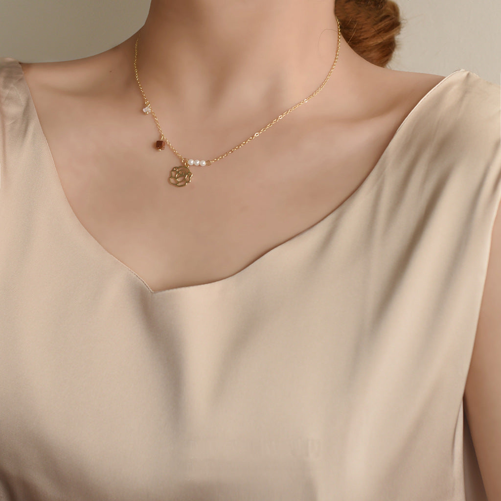 Rose Flower Pendant Chain Necklace — gold necklace, view 5