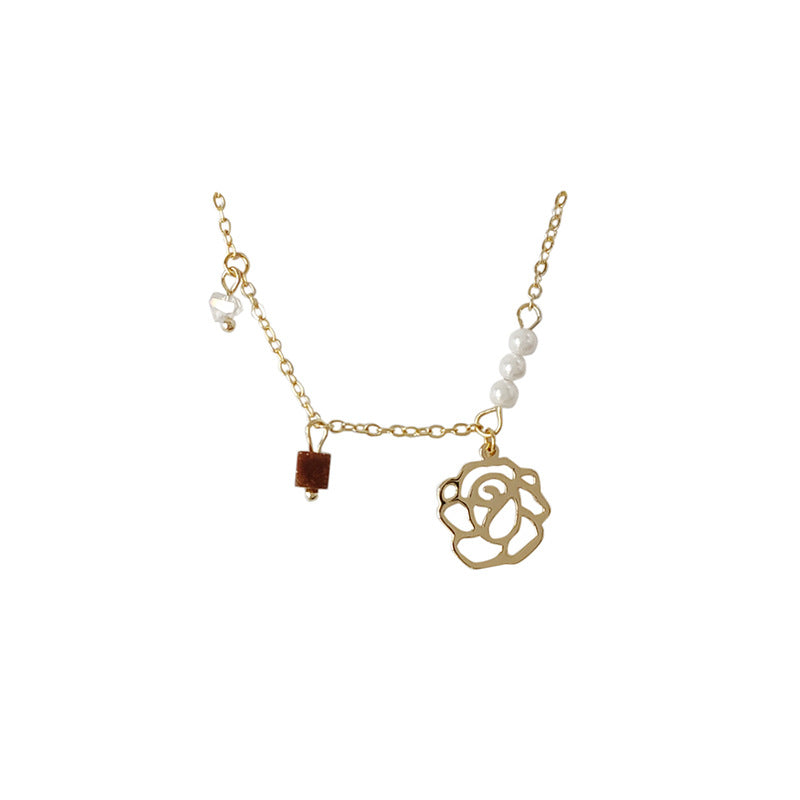 Rose Flower Pendant Chain Necklace — gold necklace, view 6