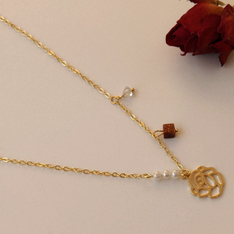 Rose Flower Pendant Chain Necklace — gold necklace, view 7