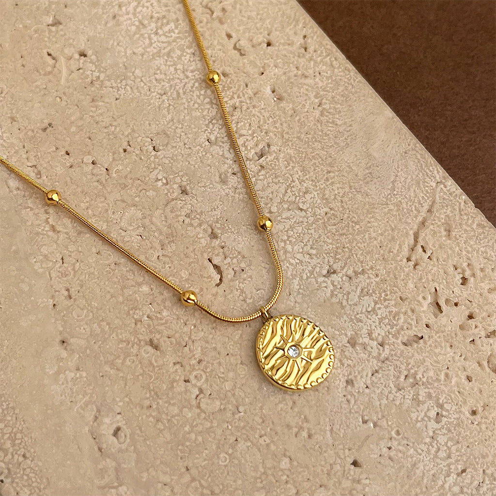 Round Pendant Chain Necklace — gold necklace, view 3