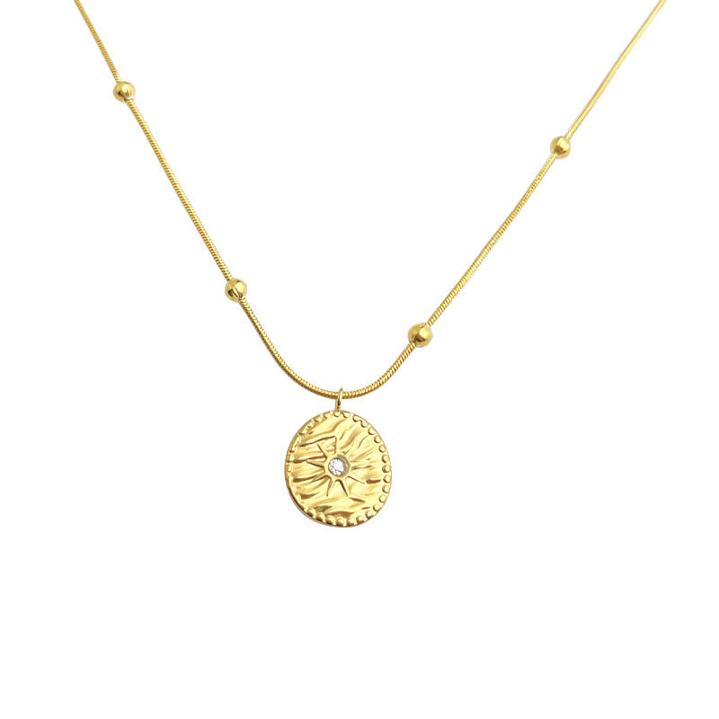 Round Pendant Chain Necklace — gold necklace, view 4