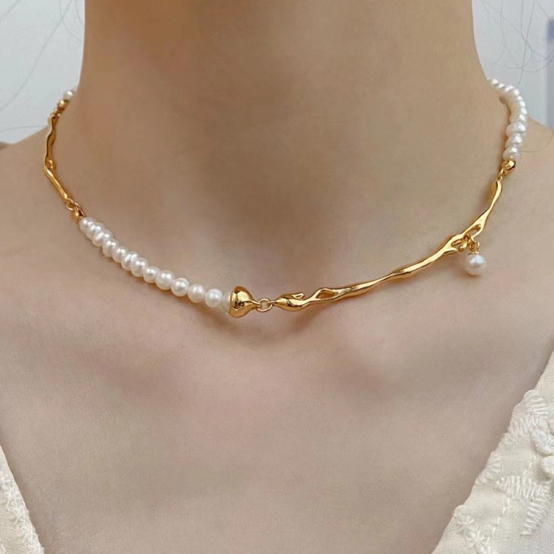 Splicing Pearl Chain Choker Necklace — necklace, view 2