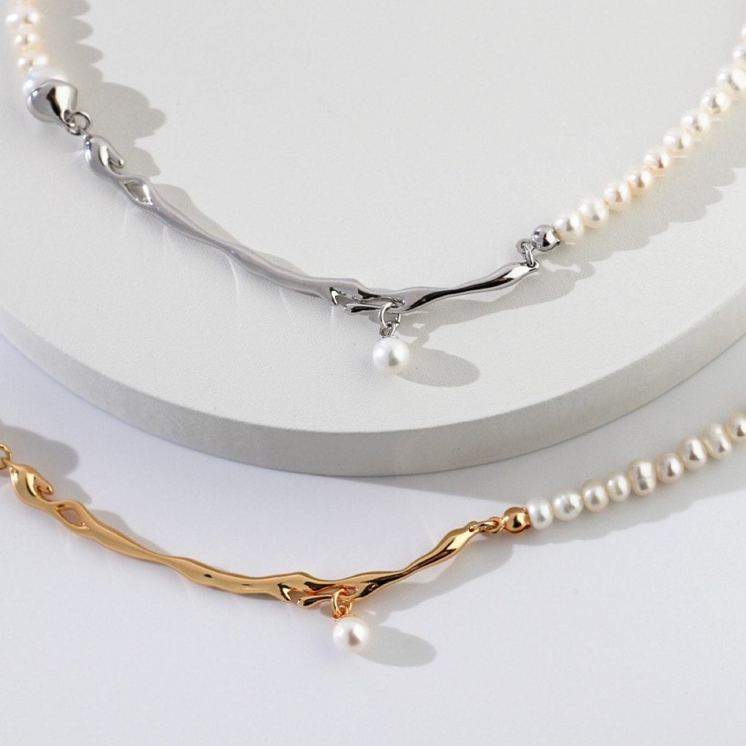 Splicing Pearl Chain Choker Necklace — necklace, view 5