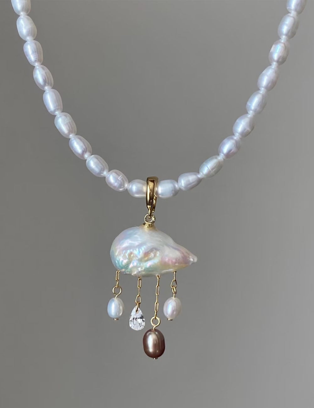 Tasselled Baroque Pearl Necklace — white necklace
