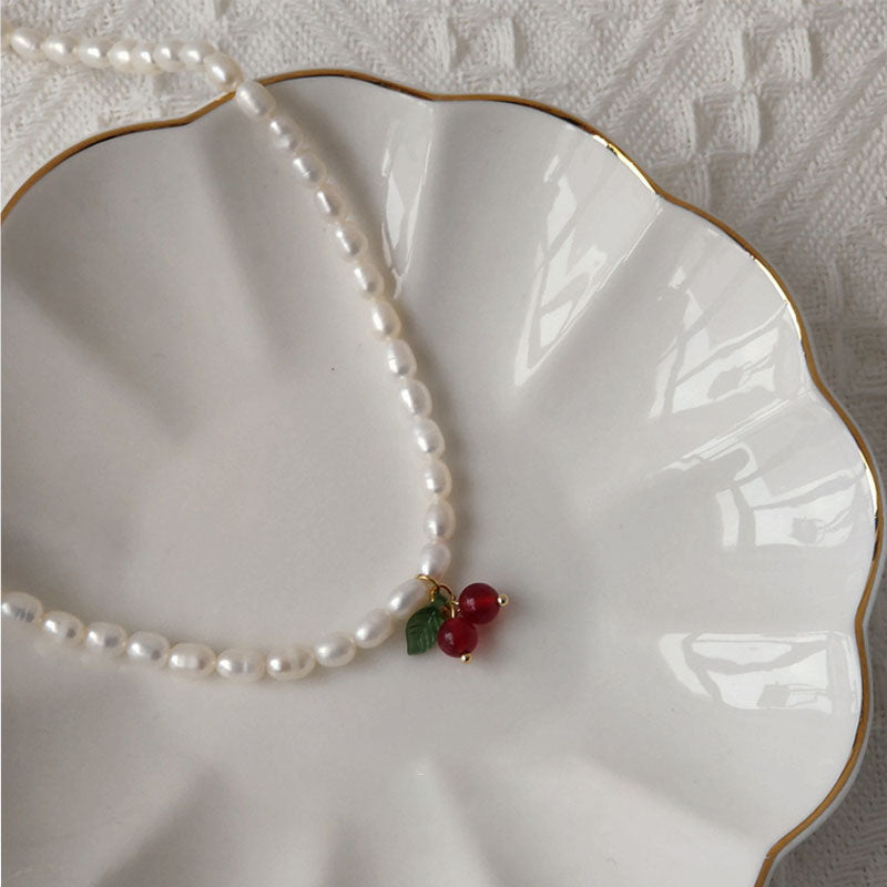 Dainty Pearl-Style Pendant Necklace — white necklace, view 3