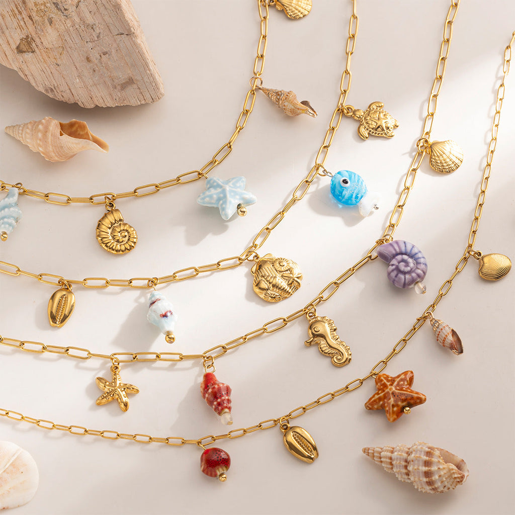 Marine Charm Shell Necklace — gold necklace, view 3