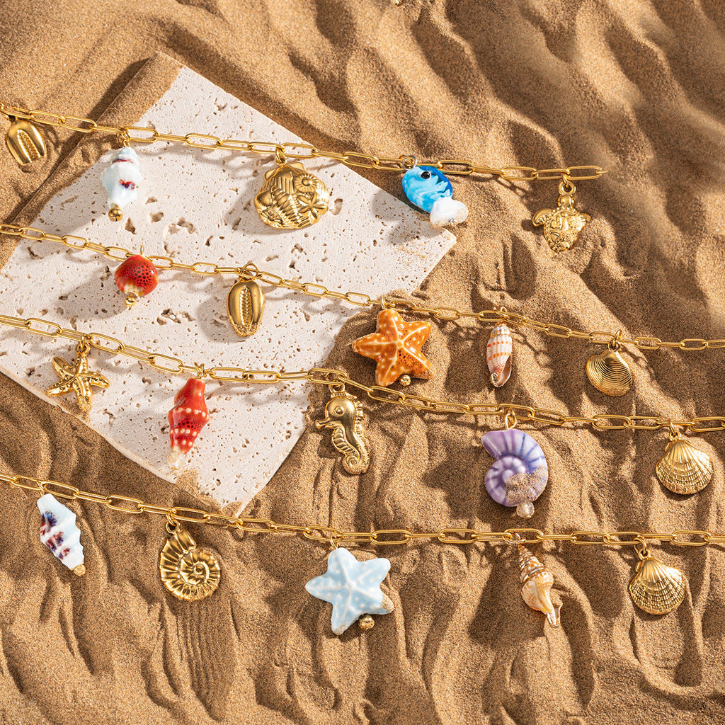 Marine Charm Shell Necklace — gold necklace, view 4