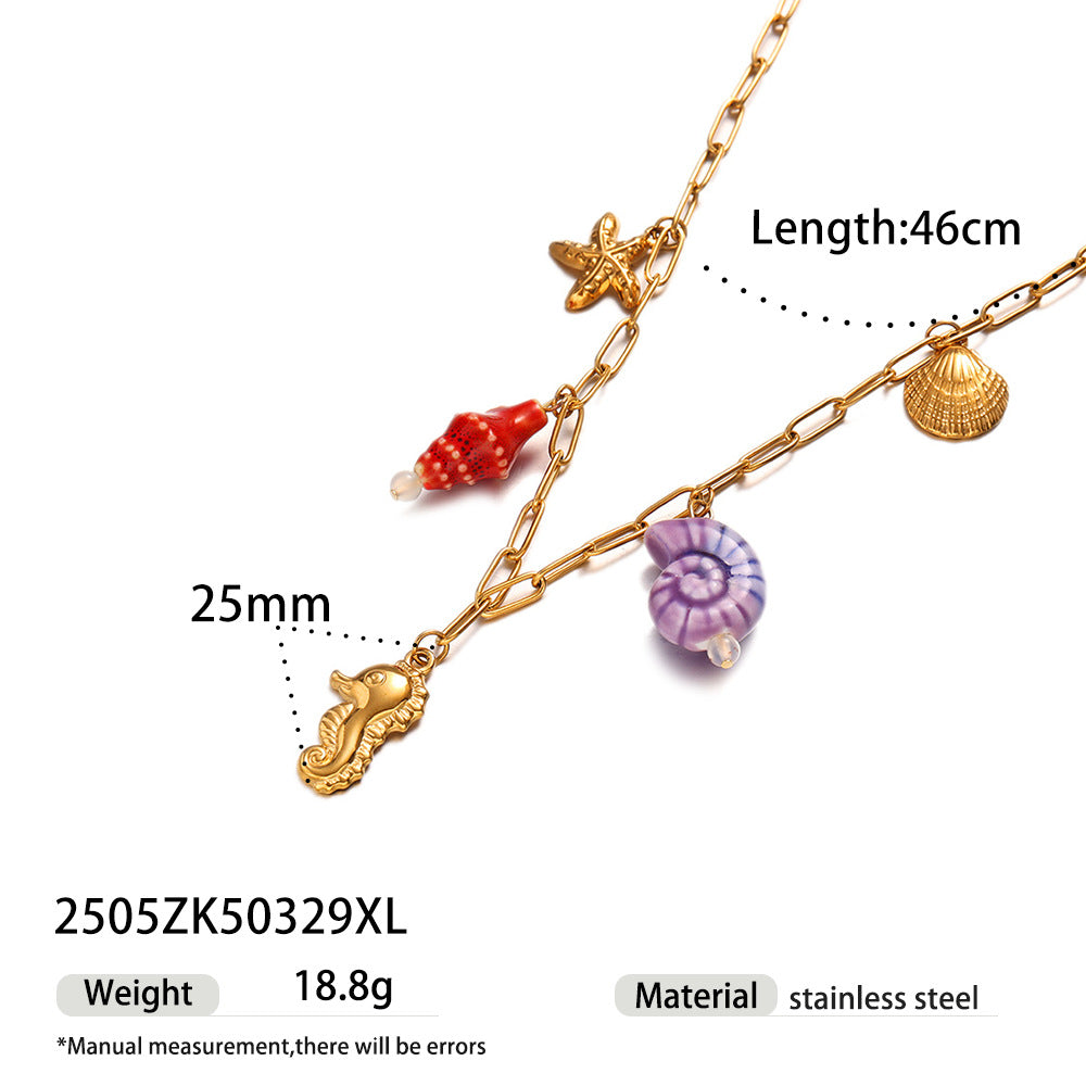 Marine Charm Shell Necklace — gold necklace, view 5