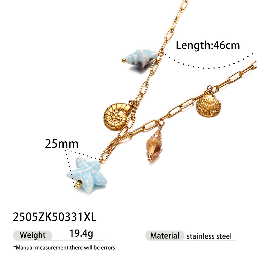 Marine Charm Shell Necklace — gold necklace, view 7