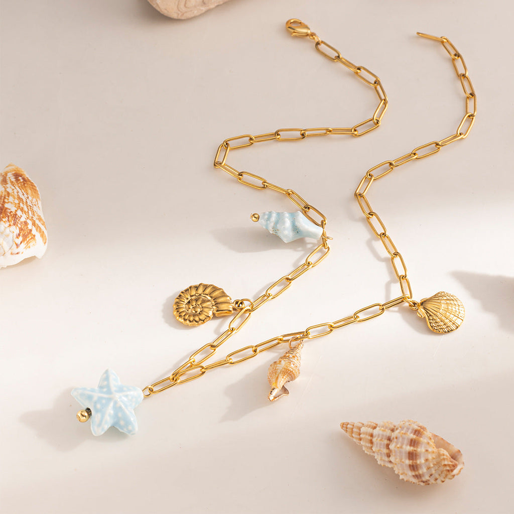 Marine Charm Shell Necklace — gold necklace, view 8