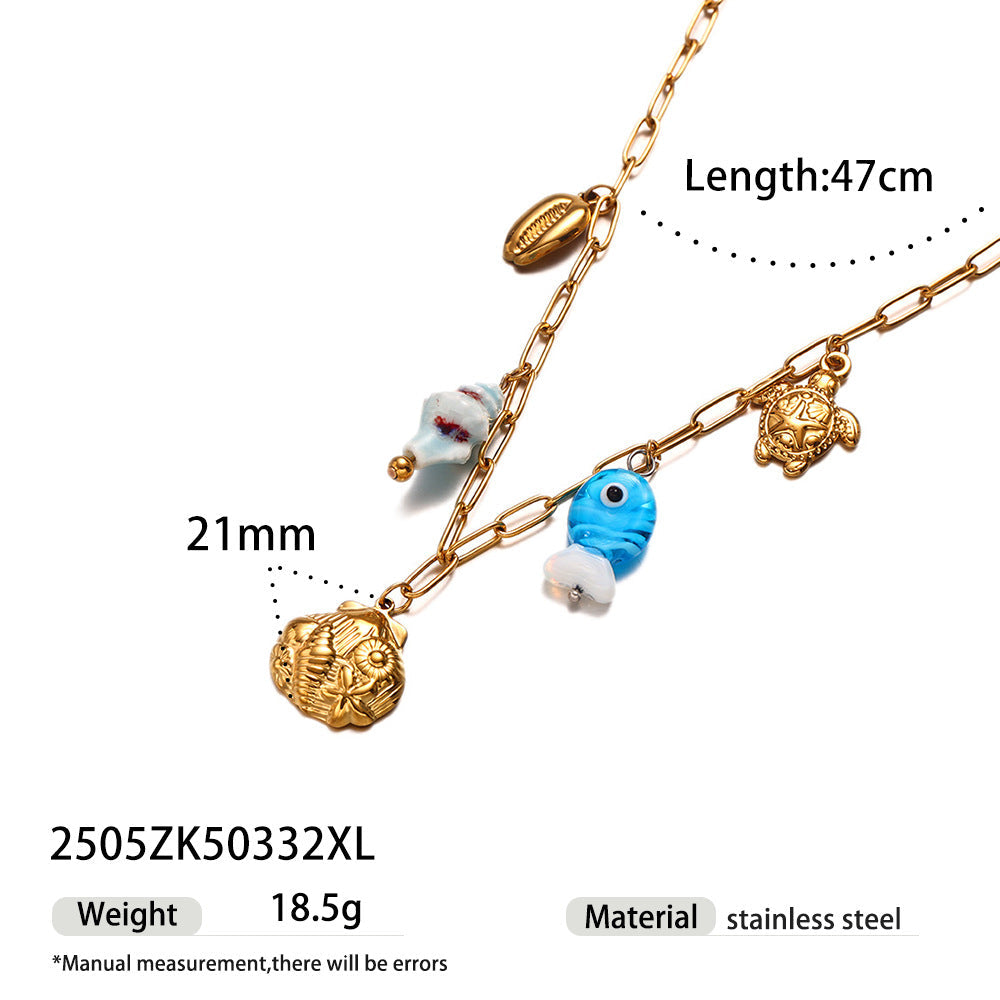Marine Charm Shell Necklace — gold necklace, view 9