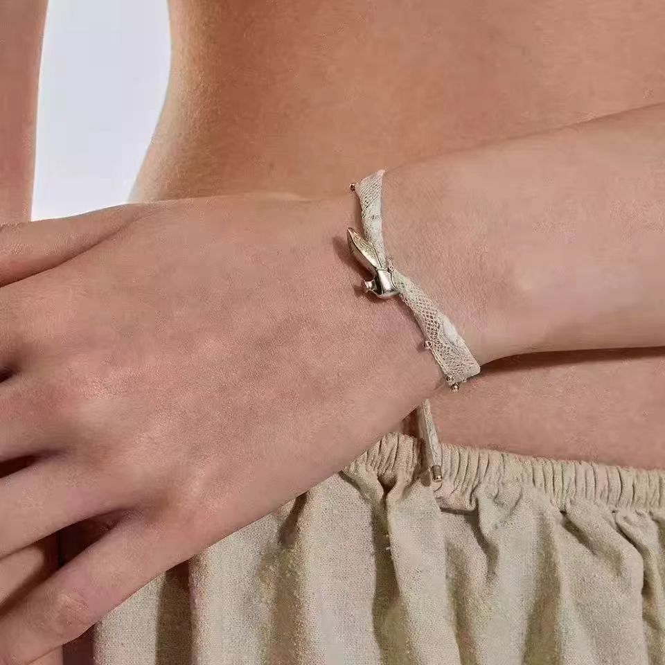 Lace Flower Pendant Bracelet — white bracelet, view 2