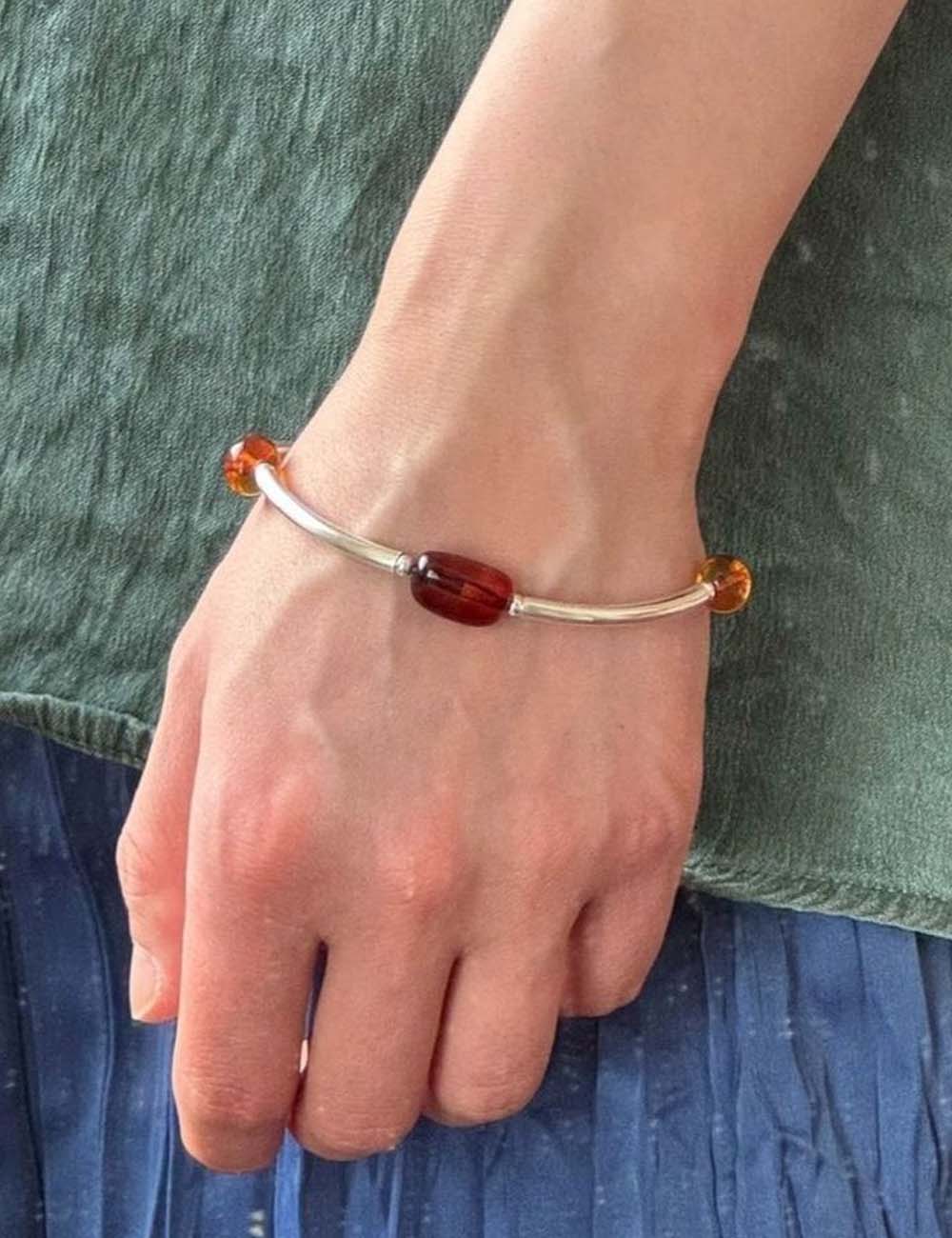 Irregular Beaded Tube Stretch Bangle — silver bracelet