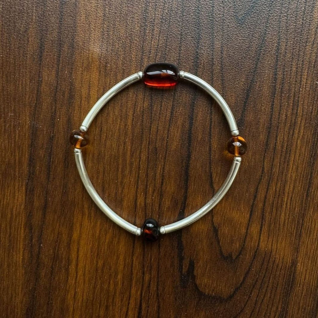 Irregular Beaded Tube Stretch Bangle — silver bracelet, view 5