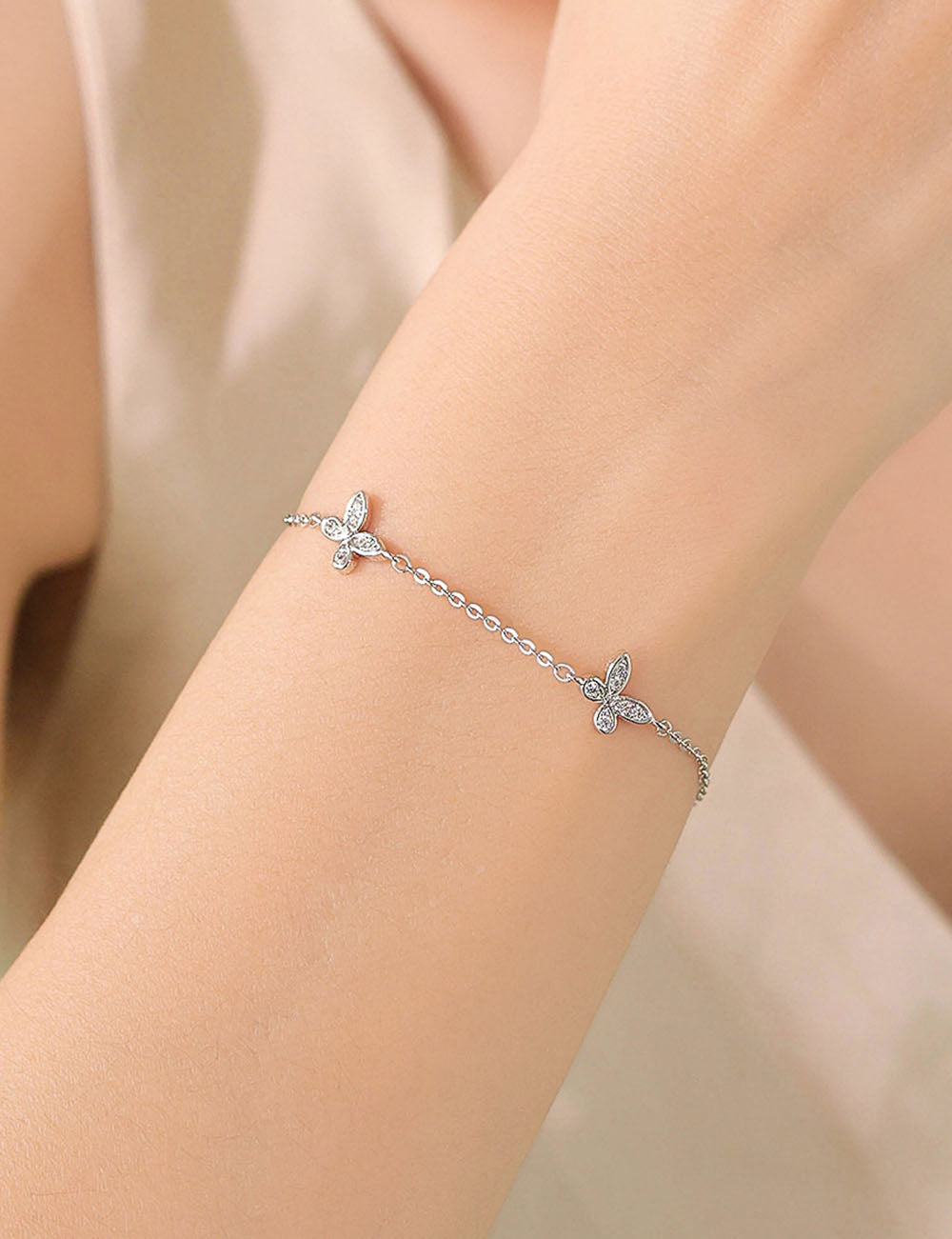 Butterfly Zirconia Chain Bracelet — silver bracelet