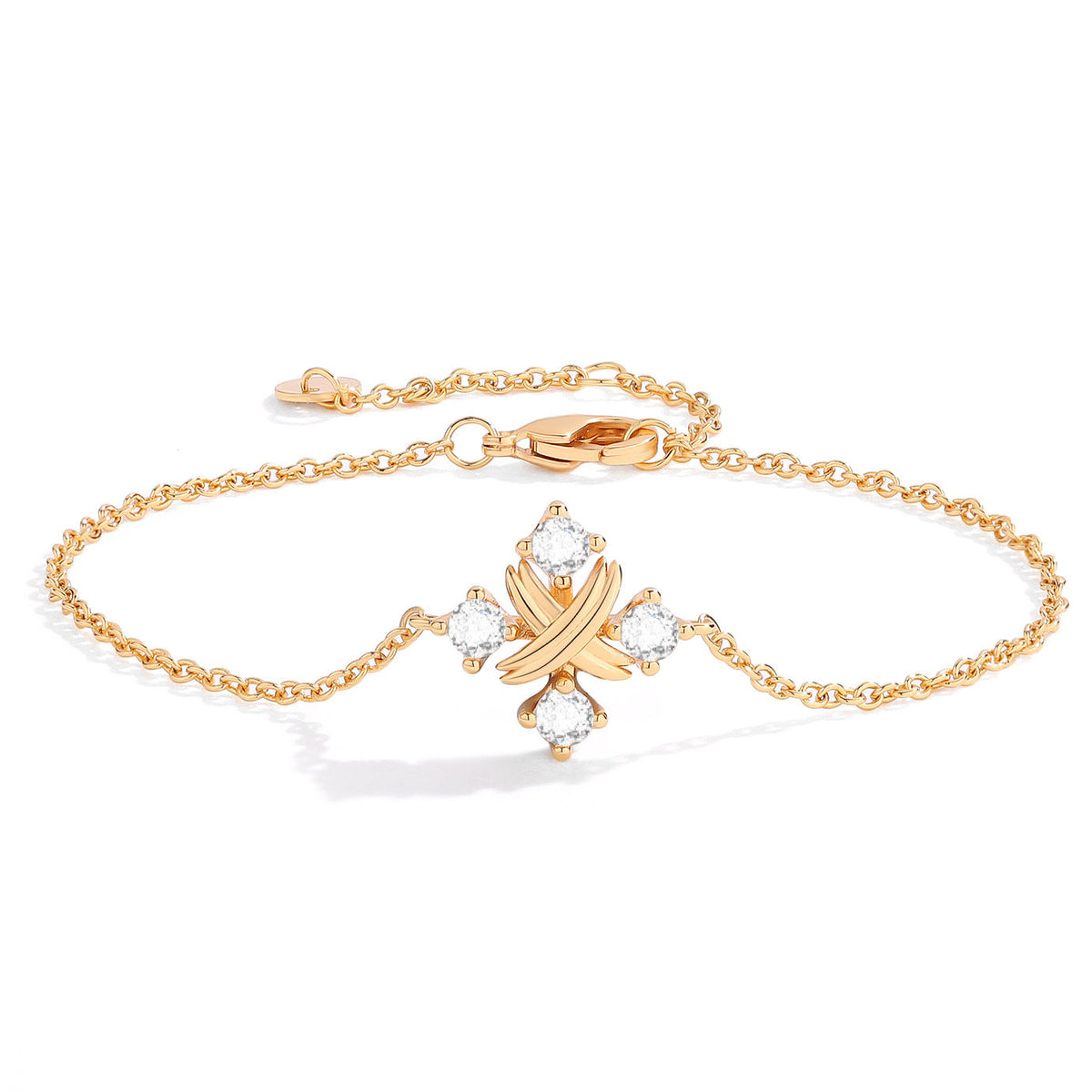 X-Shaped Cubic Zirconia Bracelet — gold bracelet, view 4