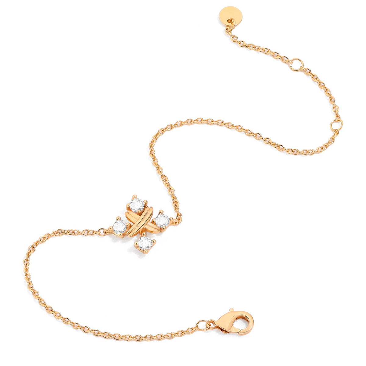 X-Shaped Cubic Zirconia Bracelet — gold bracelet, view 5