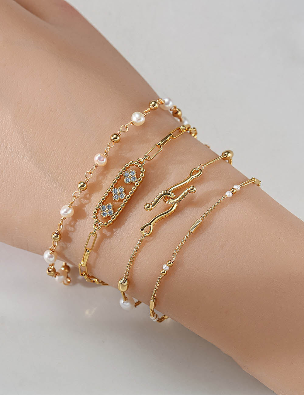 Beaded Chain Splicing Bracelet — gold bracelet