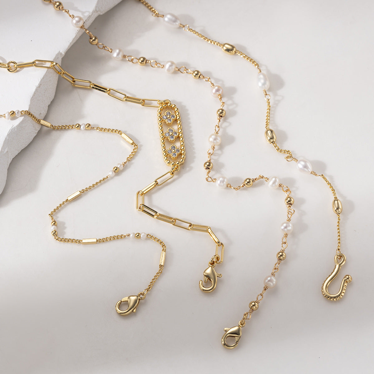 Beaded Chain Splicing Bracelet — gold bracelet, view 2