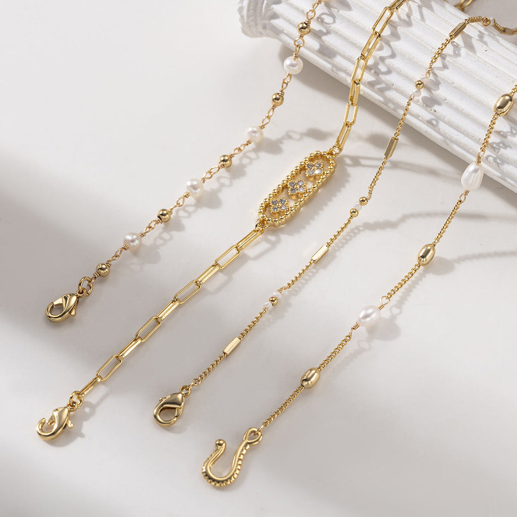 Beaded Chain Splicing Bracelet — gold bracelet, view 3